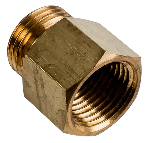 Messingfitting von Wolf mit Innengewinde, geeignet für Gaszuleitungen. Klare Formgebung ohne zusätzliche Elemente, mit gerändelter Oberfläche für besseren Halt.